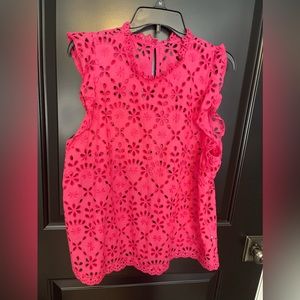 JCrew pink eyelet ruffled tank L